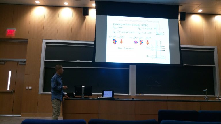 Mai presenting his results on the crystal field transitions in CeB6.